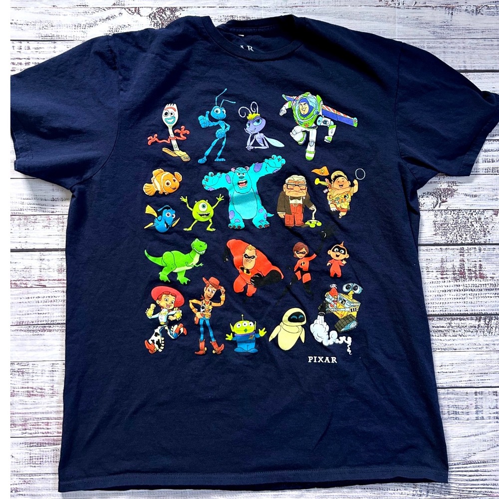 Pixar T-shirt Women LG Navy Blue Character Graphic Crew Neck Short Sleeve